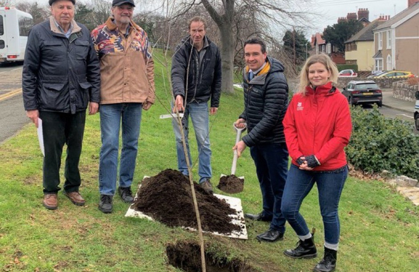 National Trust Cymru and James Davies MP plant blossom tree in Prestatyn to connect more people to nature